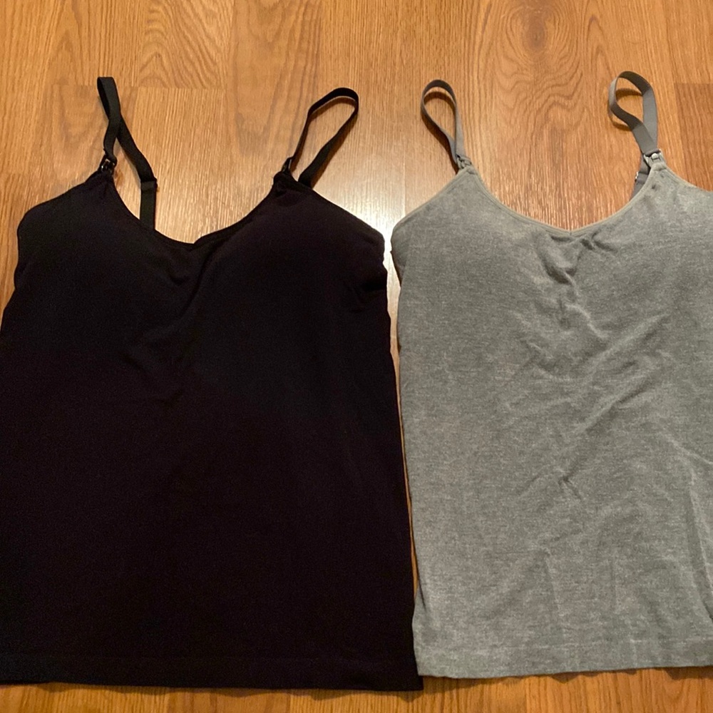 Set of 2 nursing tank tops (black & grey)